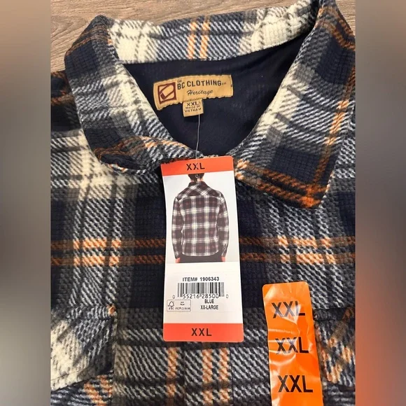 NWT BC Clothing Men's Textured Flannel Button Cuffs Branded Buttons Heavyweight - Picture 10 of 14